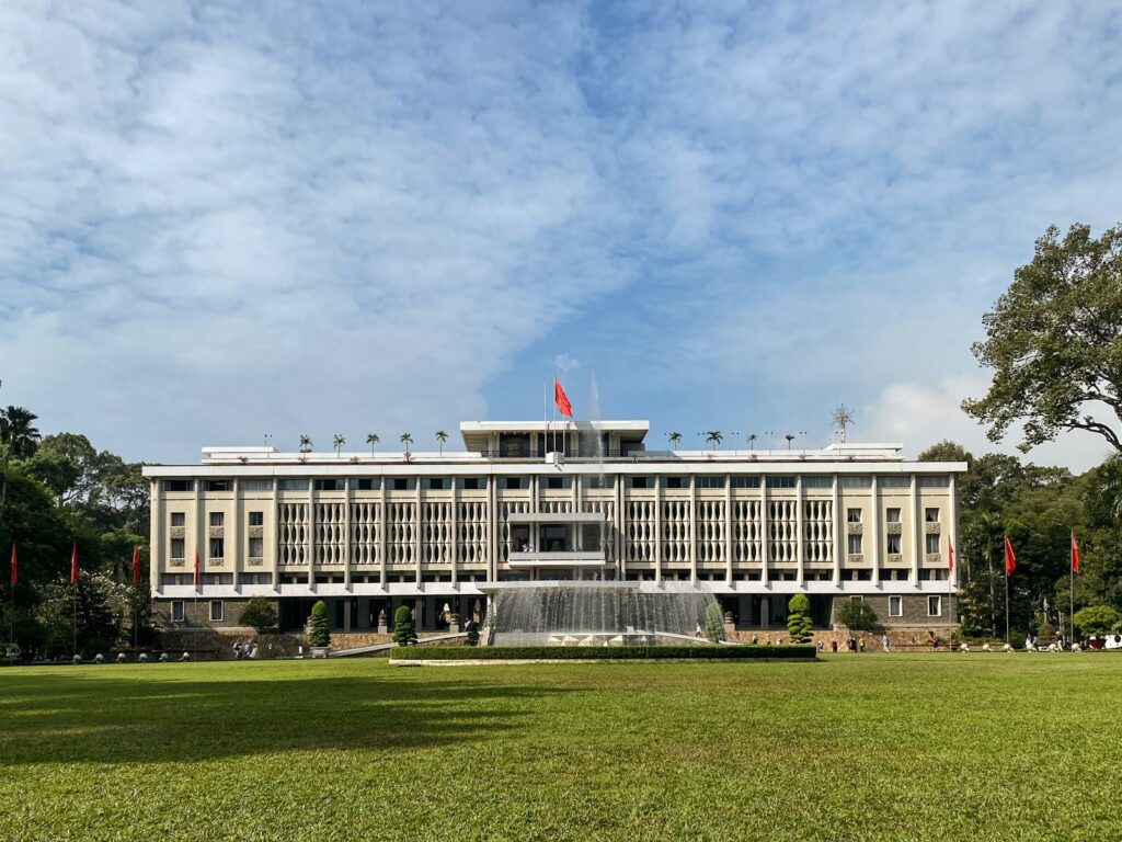 The independence palace of vietnam is shown.